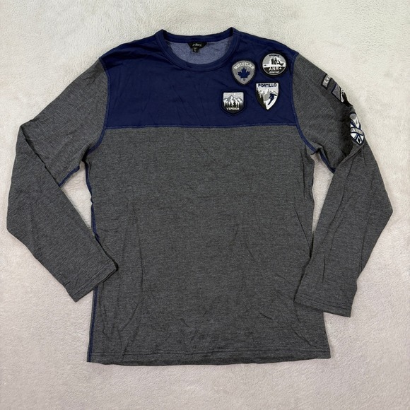 NEW Alp N Rock Mens Large Long Sleeve Ski Patch Shirt Navy Gray Organic Cotton